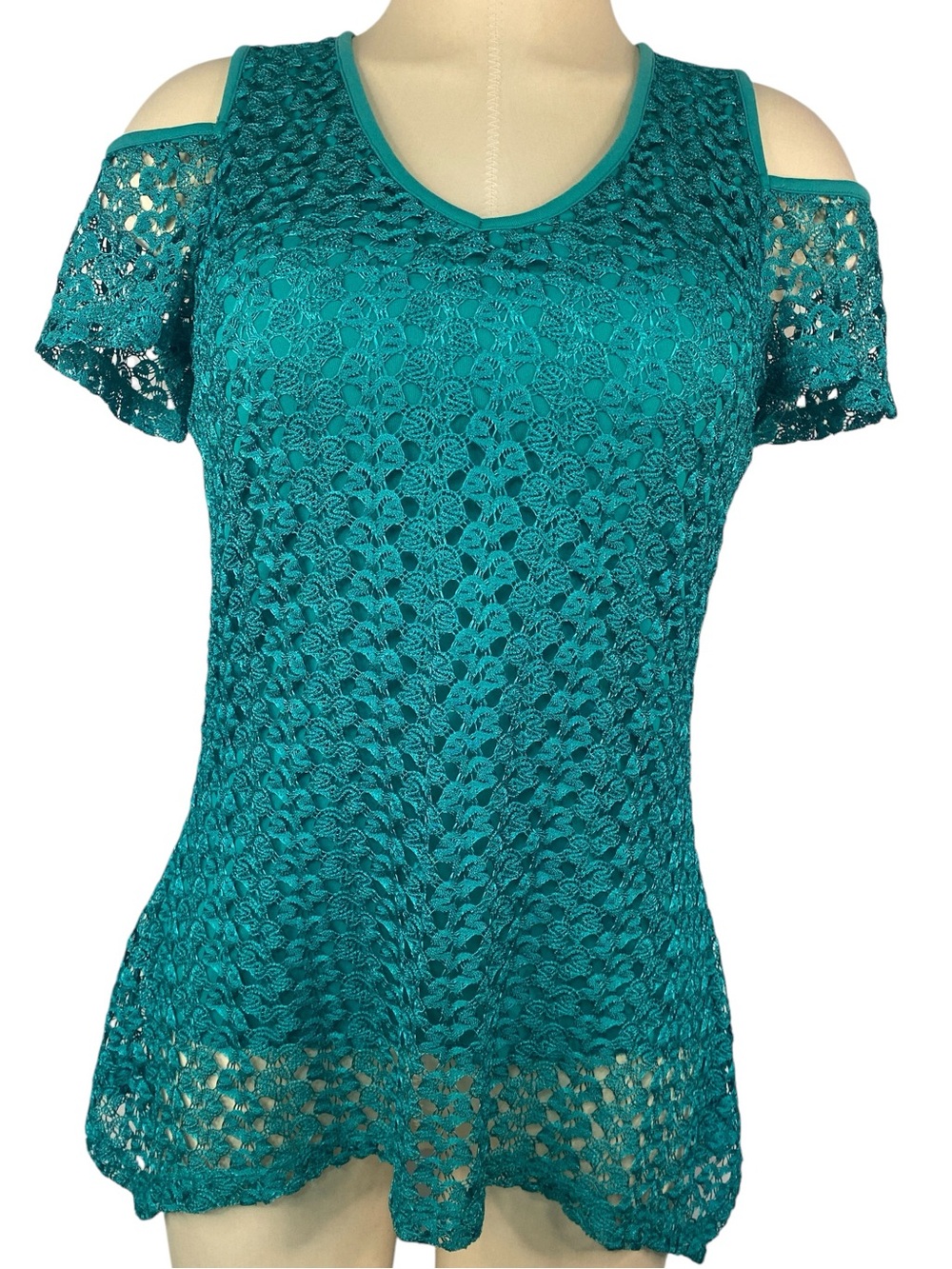 Shannon Ford New York Cold-Shoulder Lined Green Lace Women's Top Small